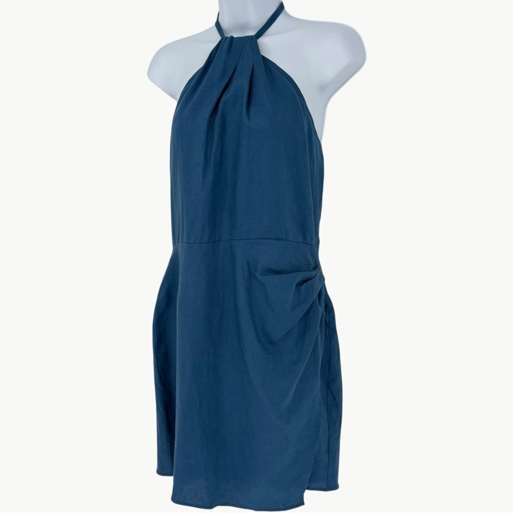 NWT Reformation Dory 100% Linen Halter Faux Wrap Mini Dress | Sz 10 | Blue - Picture 10 of 15